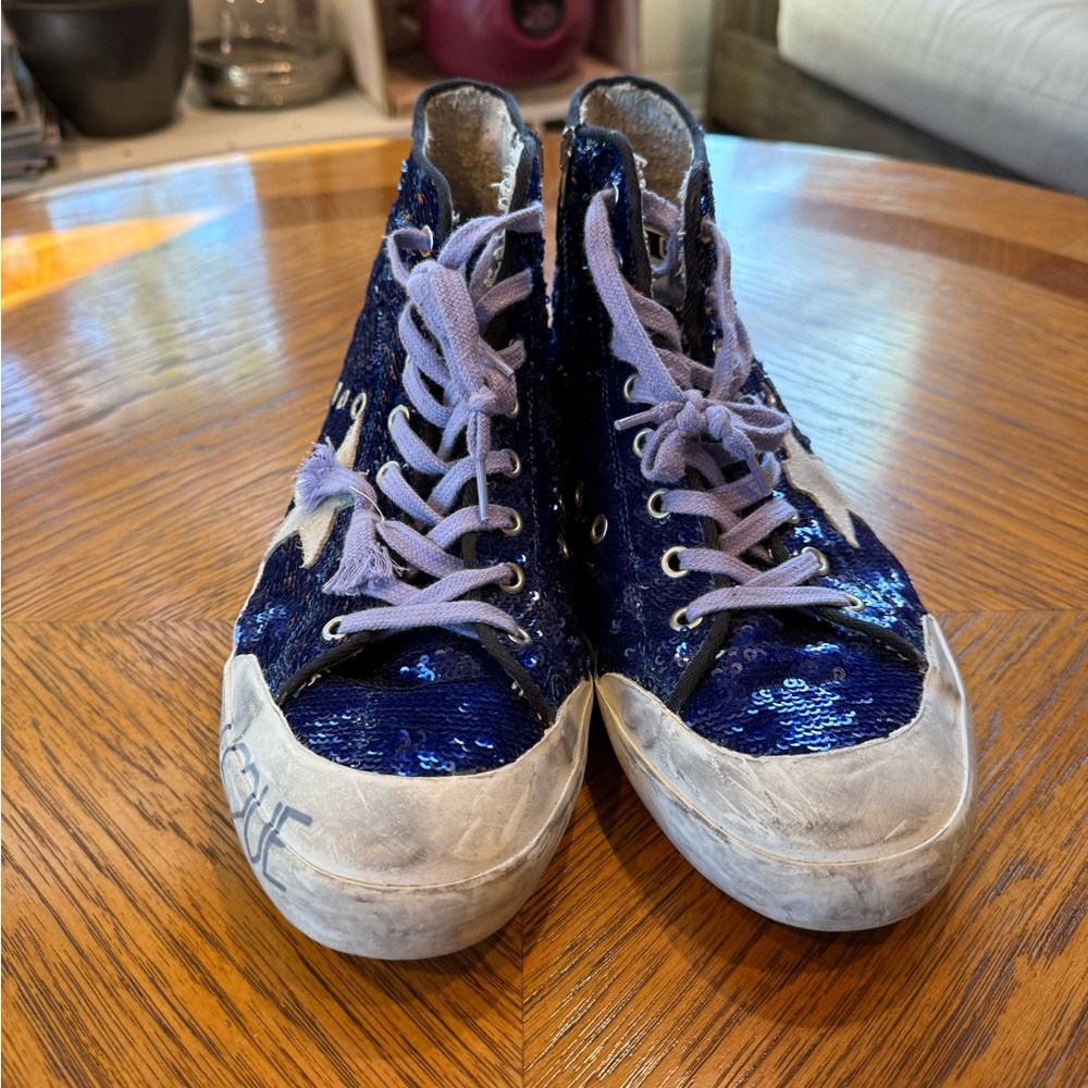 Golden Goose Blue Sequin High-Top Sneakers